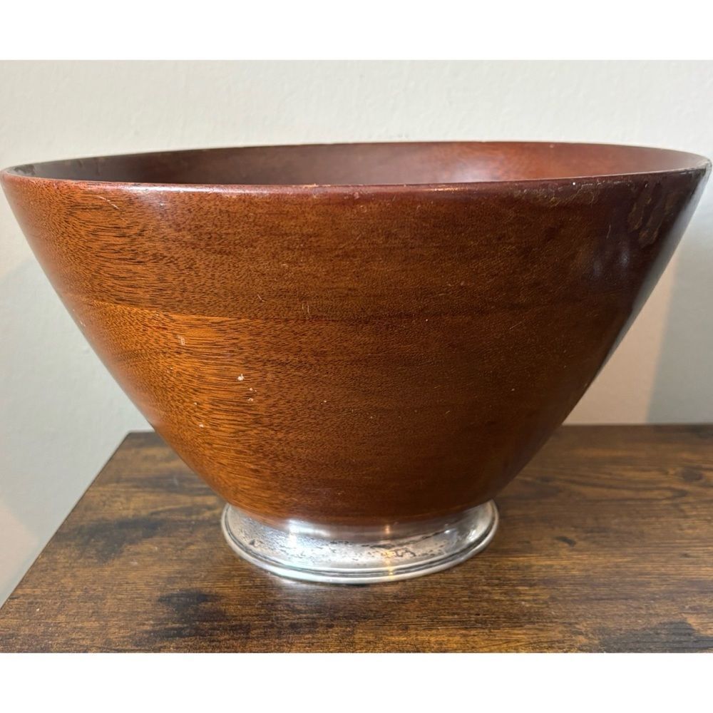 MCM Revere  Mahogany Wood Hand Crafted Salad Bowls With Sterling Silver Base
